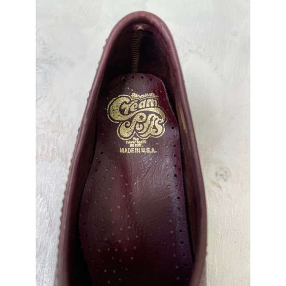 Vintage 70s Brown Cream Puffs Wedge Shoes Size 5 Slip On Oxfords Leather - Picture 4 of 10